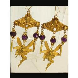 5CT Amethyst Opal scarab Goddess deco earrings #2239008