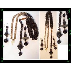 Victorian Gutta percha DROP earrings necklace #2239028