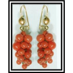 Vintage Victorian Coral DROP CLUSTER earrings #2239043