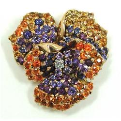 14 Kt gold Pansy brooch with colored stones #2239047
