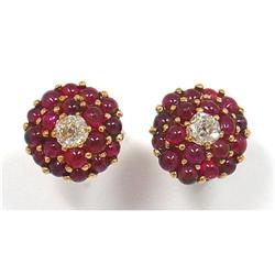 14 kt gold Button Earrings with Rubies #2239049