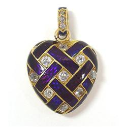 Diamond and enameled gold heart locket #2239124