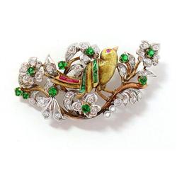 14Kt diamond,emerald and ruby Bird Pin #2239126