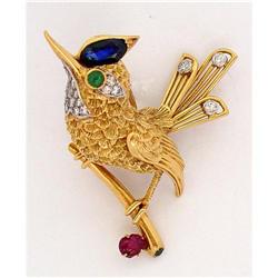18 Kt gold Jewelled Bird Pin #2239131