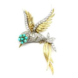 Flying Bird Pin with Turquoise and Diamond #2239172