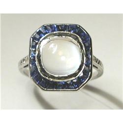 Platinum Ring with Moonstone and Sapphyre  #2239185