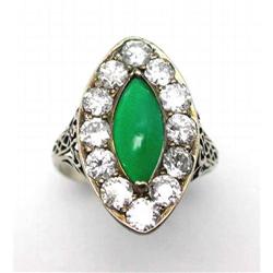Art Deco 18Kt,  Jade and Diamond Ring #2239193