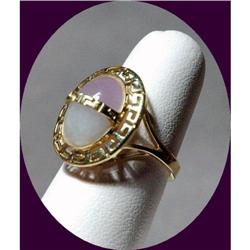 14k Gold Lavander Jade  Green Nephrite Ring #2211535