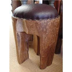 PRIMITIVE RUSTIC LEATHER STOOL OTTOMAN #2225879