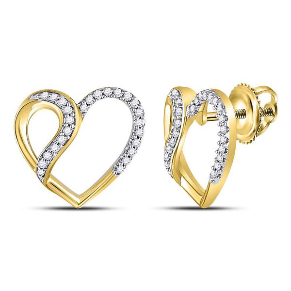 Round Diamond Heart Earrings 1/6 Cttw 10KT Yellow Gold