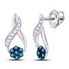 Image 1 : Round Blue Color Enhanced Diamond Cluster Earrings 1/5 Cttw 10KT White Gold