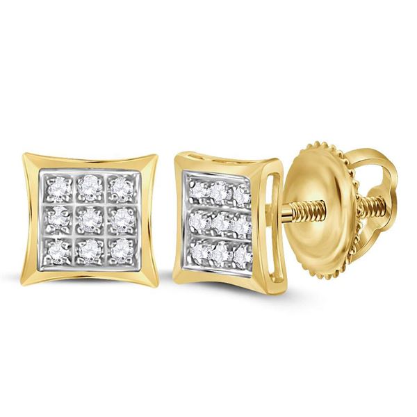 Round Diamond Kite Square Earrings 1/20 Cttw 14KT Yellow Gold