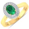 Image 1 : Natural 0.78 CTW Zambian Emerald & Diamond Ring 14K Yellow Gold - REF-37F9N