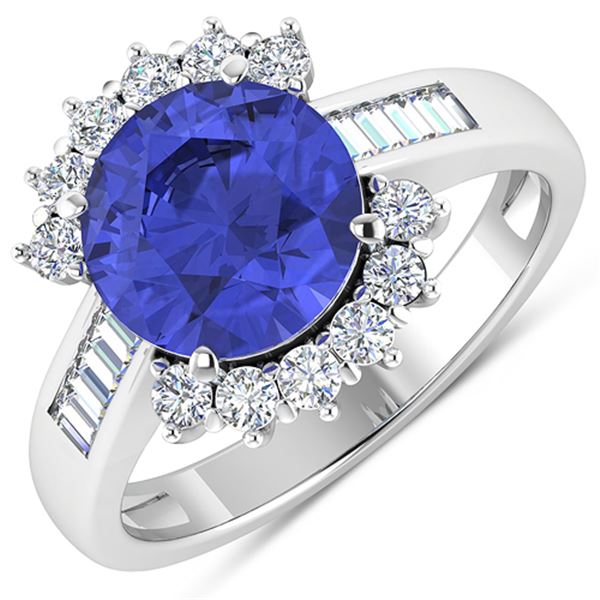 Natural 3.48 CTW Tanzanite & Diamond Ring 14K White Gold - REF-143R7F