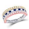 Round Blue Sapphire Convertible Band Ring 1-1/4 Cttw 10KT Tri-Tone Gold