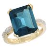 5.52 CTW London Blue Topaz & Diamond Ring 10K Yellow Gold - REF-46W3F