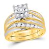 Image 2 : Diamond Cluster Matching Wedding Set 5/8 Cttw 14KT Yellow Gold