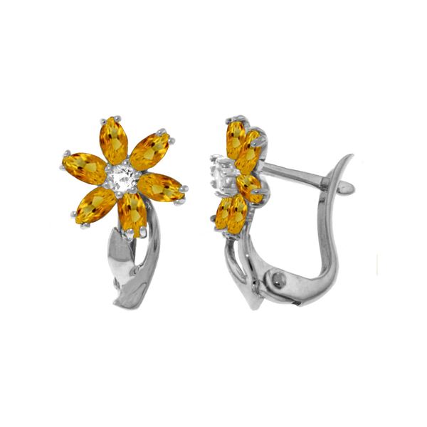 Genuine 1.10 ctw Citrine & Diamond Earrings 14KT White Gold - REF-36X3M