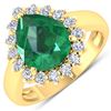 Image 1 : Natural 3.33 CTW Zambian Emerald & Diamond Ring 14K Yellow Gold - REF-141N7R