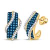Image 1 : Round Blue Color Enhanced Diamond Half J Hoop Earrings 1 Cttw 10KT Yellow Gold
