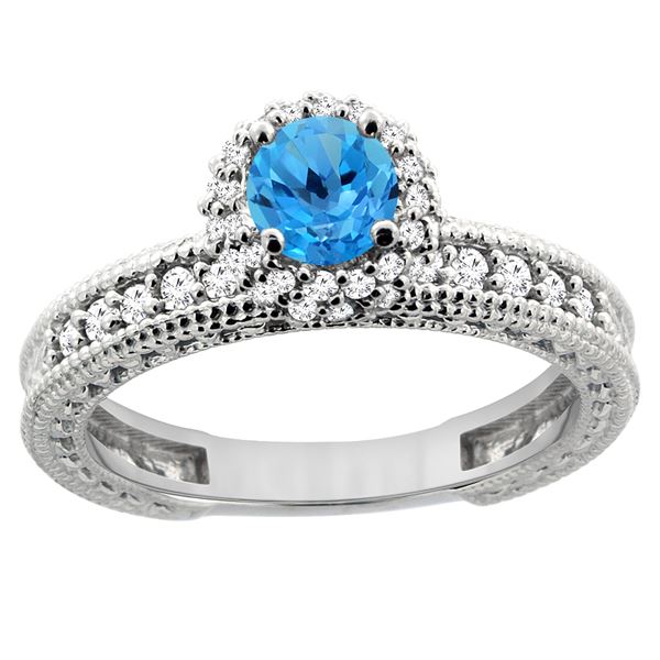 0.91 CTW Swiss Blue Topaz & Diamond Ring 14K White Gold - REF-65Y9V