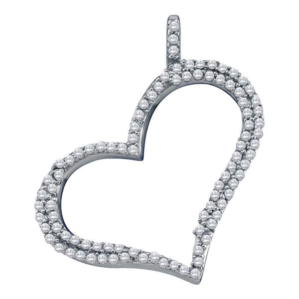 Round Diamond Outline Heart Pendant 1/3 Cttw 10KT White Gold