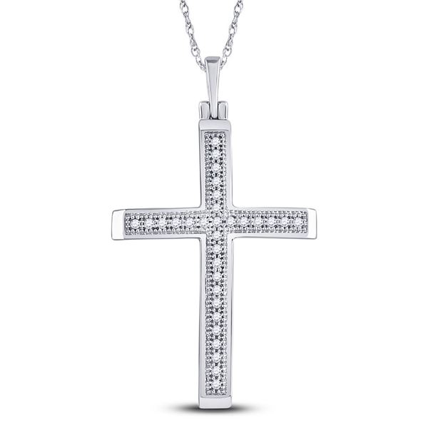 Round Diamond Cross Pendant 1/12 Cttw 10KT White Gold
