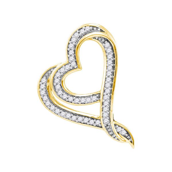Round Diamond Heart Pendant 1/8 Cttw 10KT Yellow Gold