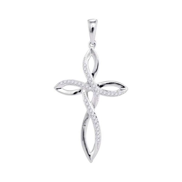 Round Diamond Cross Pendant 1/10 Cttw 10KT White Gold