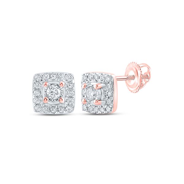 Round Diamond Square Earrings 1/5 Cttw 10KT Rose Gold