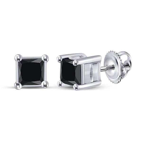 Princess Black Color Enhanced Diamond Solitaire Earrings 3/4 Cttw 10KT White Gold