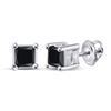 Image 1 : Princess Black Color Enhanced Diamond Solitaire Earrings 3/4 Cttw 10KT White Gold