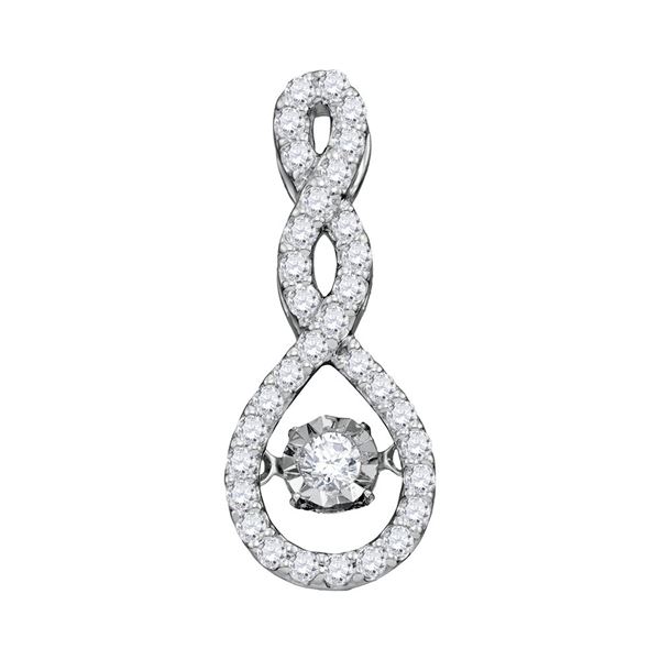 Round Diamond Moving Teardrop Pendant 1/3 Cttw 10KT White Gold