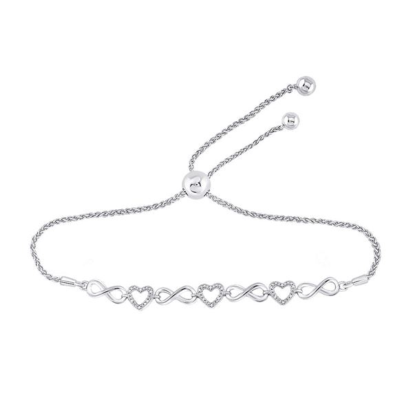 Round Diamond Heart Bolo Bracelet 1/12 Cttw 10KT White Gold