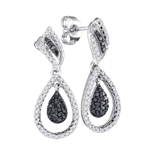Round Black Color Enhanced Diamond Dangle Earrings 1/2 Cttw 10KT White Gold