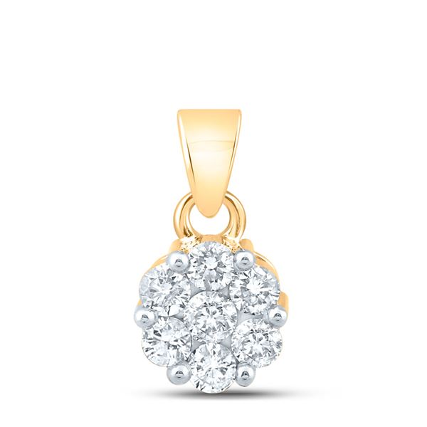 Round Diamond Flower Cluster Pendant 1 Cttw 14KT Yellow Gold