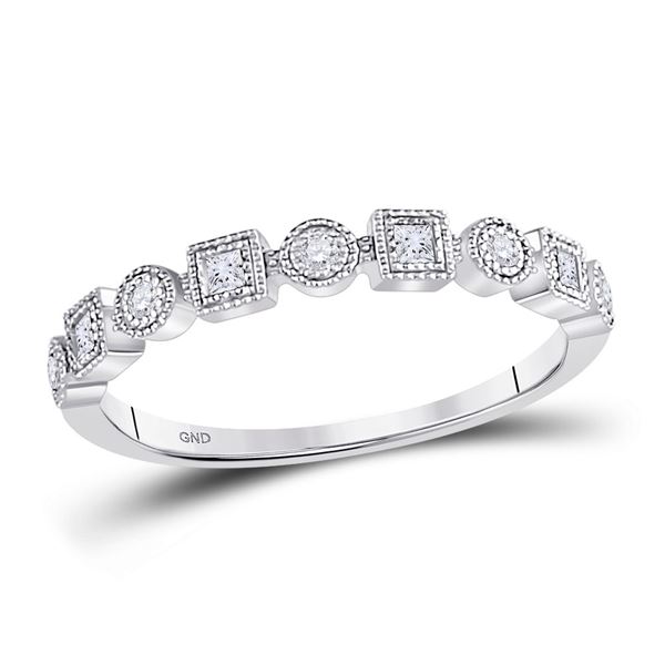 Round Diamond Square Dot Stackable Band Ring 1/8 Cttw 10KT White Gold