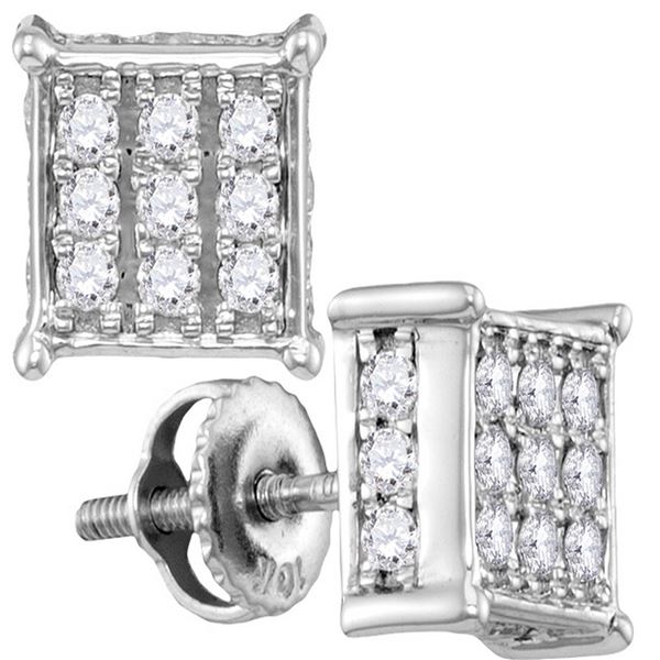 Round Diamond Square Cluster Stud Earrings 1/2 Cttw 10KT White Gold