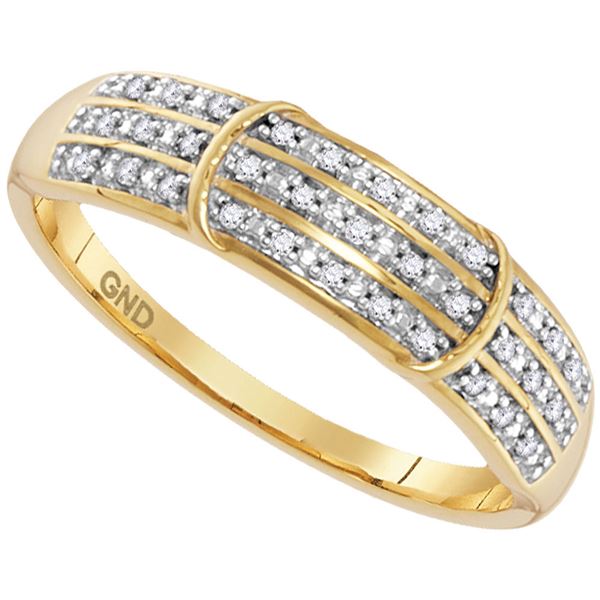 Round Diamond Simple Striped Band Ring 1/10 Cttw 10KT Yellow Gold