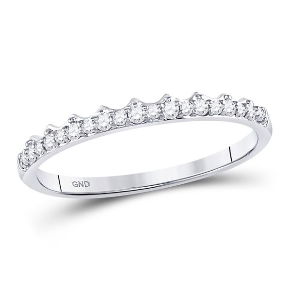 Round Diamond Slender Scalloped Stackable Band Ring 1/6 Cttw 10KT White Gold