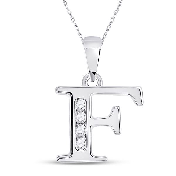 Round Diamond F Initial Letter Pendant 1/20 Cttw 10KT White Gold