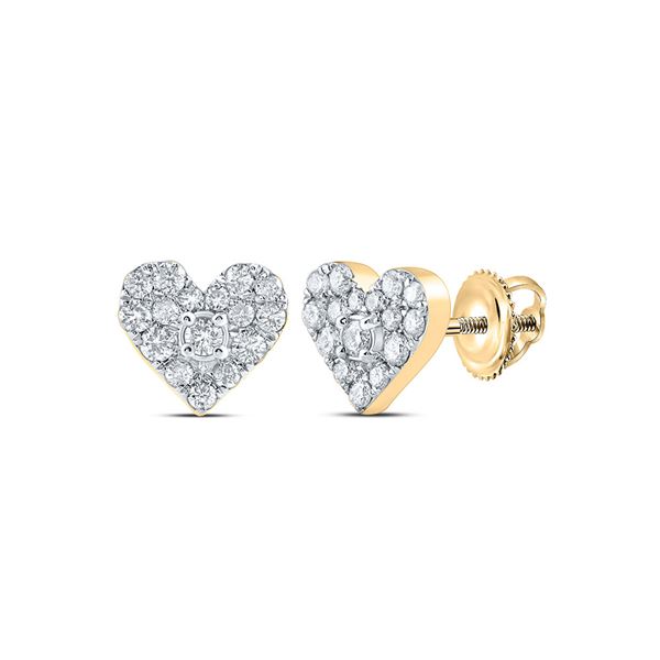 Round Diamond Heart Earrings 1/3 Cttw 10KT Yellow Gold