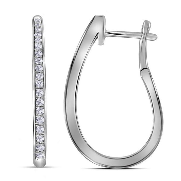 Round Diamond Inside-Outside Oblong Hoop Earrings 1/2 Cttw 10KT White Gold