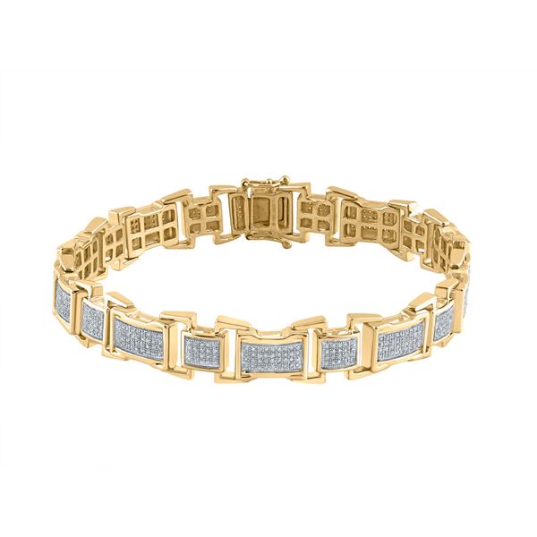 Round Diamond Rectangle Link Bracelet 1-3/8 Cttw 10KT Yellow Gold