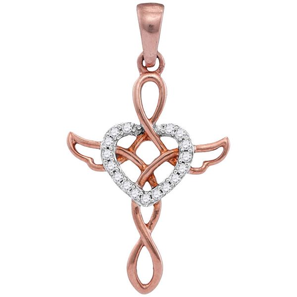 Round Diamond Heart Cross Religious Pendant 1/20 Cttw 10KT Two-tone Gold