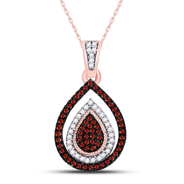 Round Red Color Enhanced Diamond Teardrop Cluster Pendant 1/4 Cttw 10KT Rose Gold