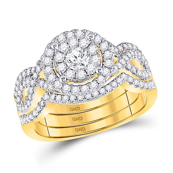 Diamond 3-Piece Bridal Wedding Ring Set 1 Cttw 14KT Yellow Gold