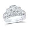 Image 1 : 3-Stone Bridal Wedding Ring Band Set 1-1/2 Cttw 14KT White Gold