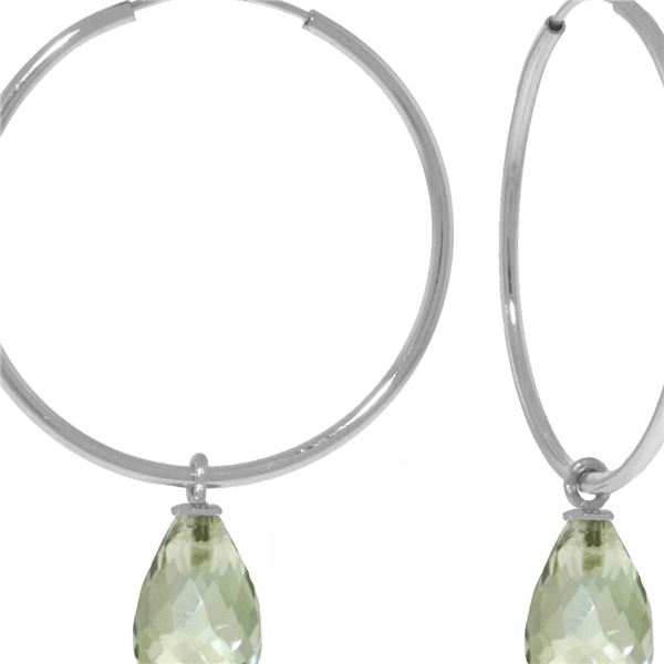 Genuine 4.5 ctw Green Amethyst Earrings 14KT White Gold - REF-26R2P