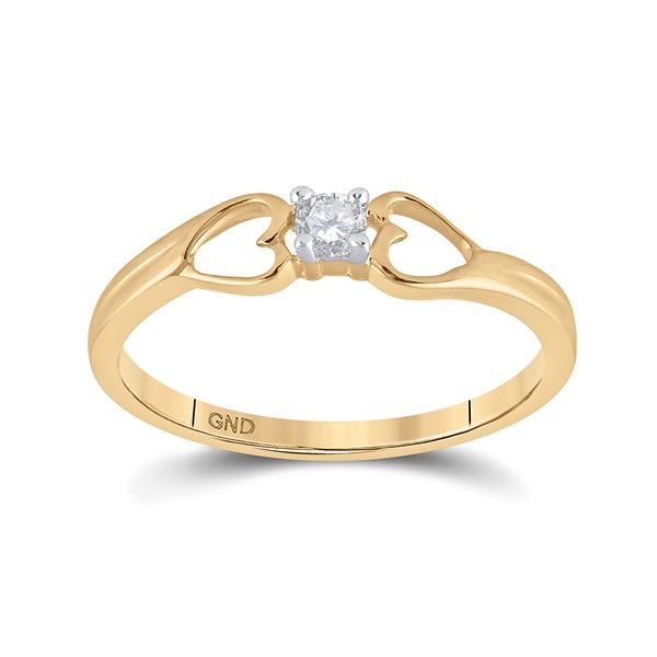 Round Diamond Solitaire Heart Promise Ring 1/10 Cttw 10KT Yellow Gold